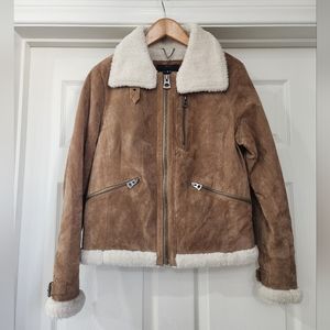 Lucky Brand Tan Leather Jacket with Cream Accents